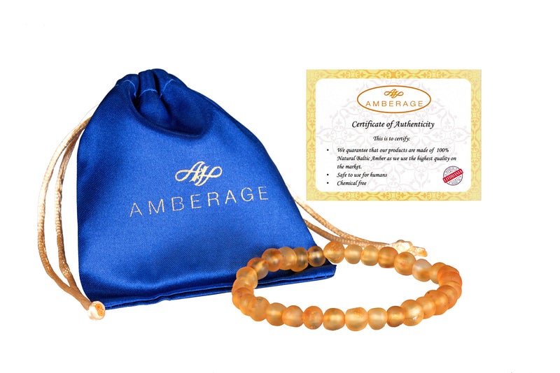 AMBERAGE Natural Baltic Amber Bracelet for Adults (Women/Men) - Hand made From Raw-Unpolished/Certified Baltic Amber Beads(6 Colors) (8, Raw-Unpolished Honey) - Image 2